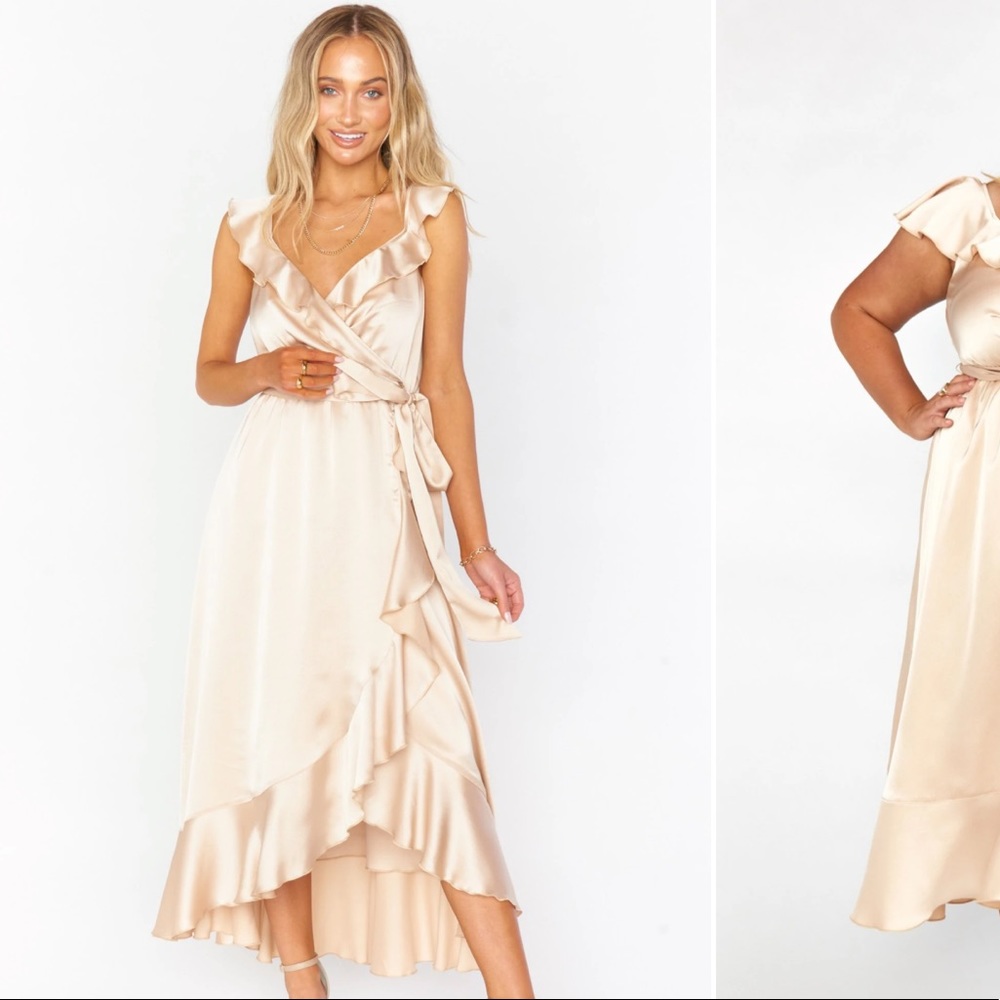 Show me your Mumu champagne bridesmaid dress worn once for a wedding!